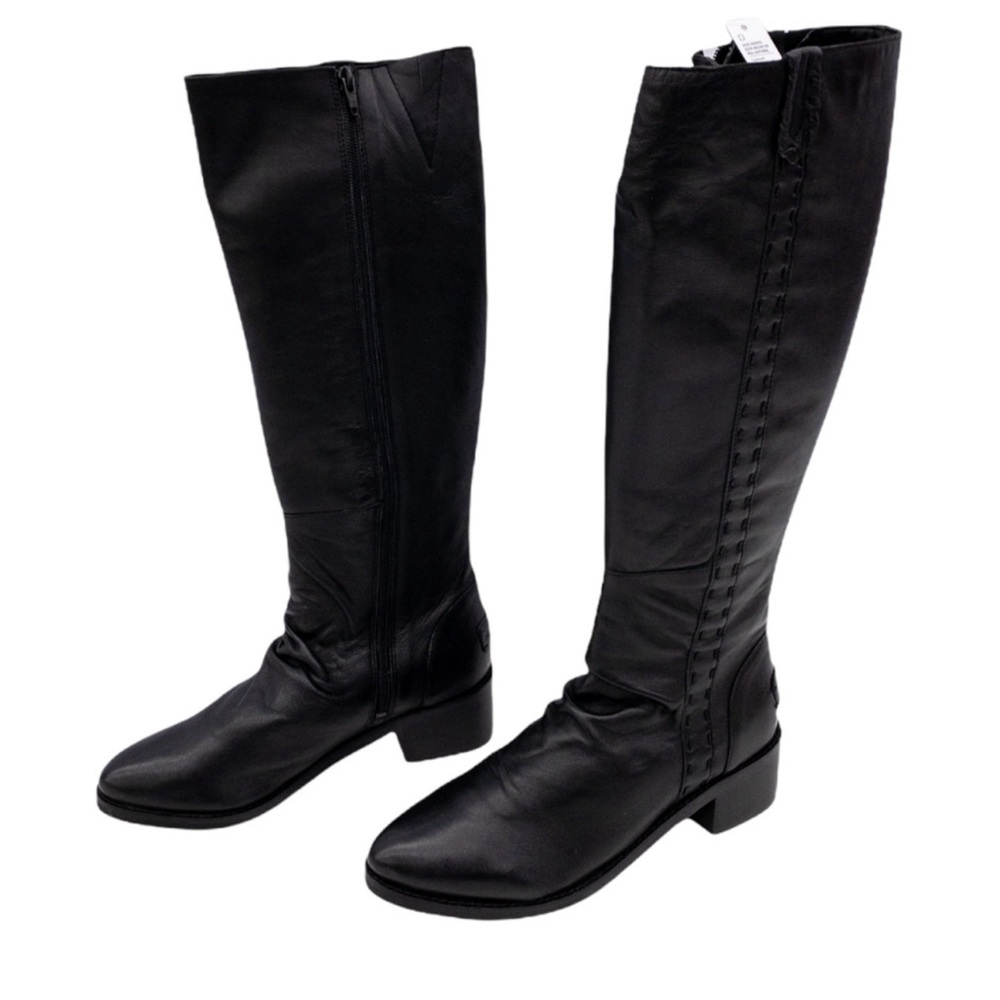 Musse & Cloud Black Artesian Tall Knee High Heeled Leather Boots EU 39 US 8.